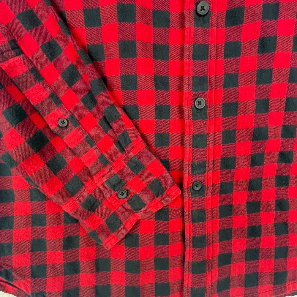 J.Crew Flannel Shirt Mens Large (L) Red Black‎ Buffalo Check Classic Fit Cotton